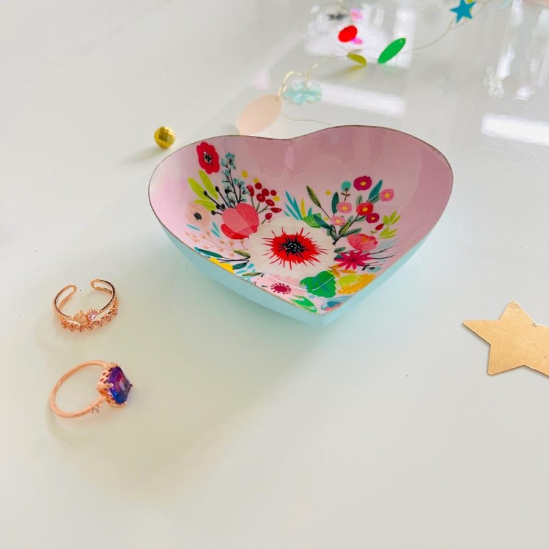 Trinket Dish heart folk flower ltpink