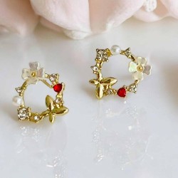 Boucles d´Oreilles ronde rouge Pompadour