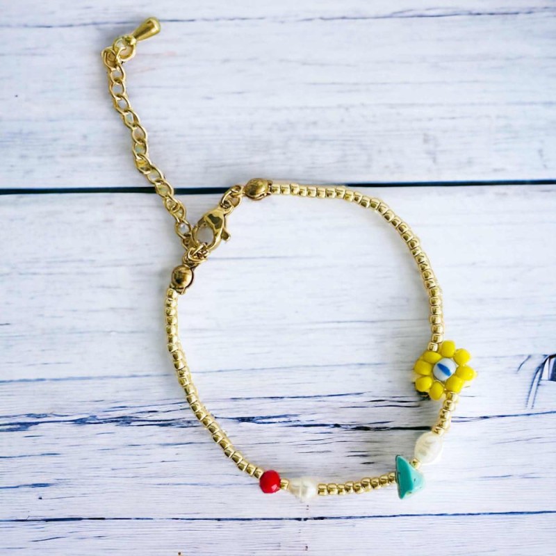 Bracelet Goldbead Fancy flower mix