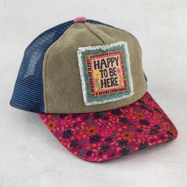 Canvas Trucker Hat Olive happy here