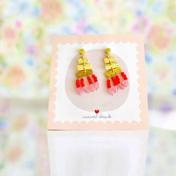 Ohrringe ART 3square Beads red