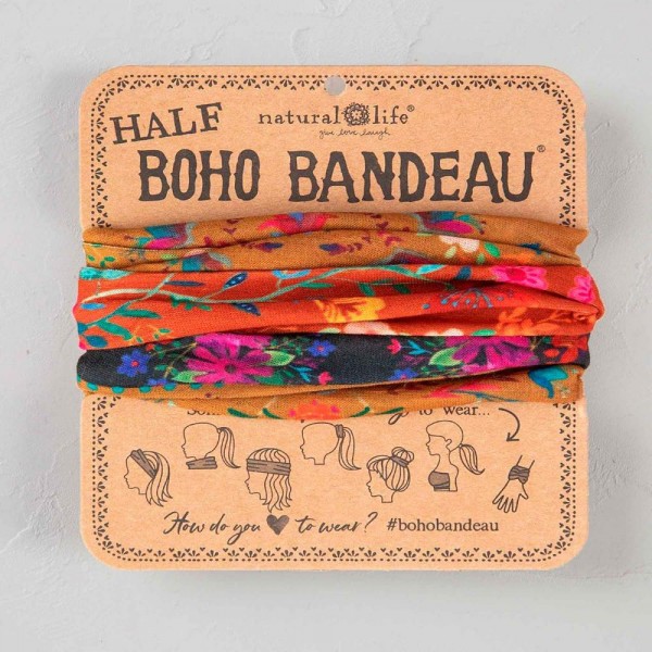 Stirn- und Haarband Boho Half Bandeau rust/tan floral