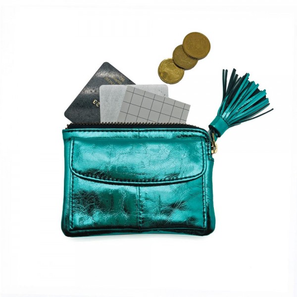 Portemonnaie Mini Zip Cardholder Metallic smaragd