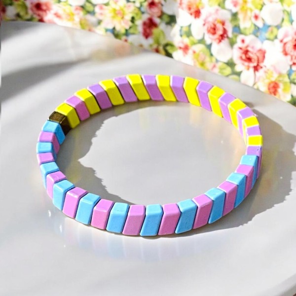 Armband colorblock ltblue rose yellow