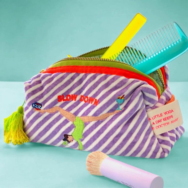 Kosmetiktasche S Samt yoga slow down
