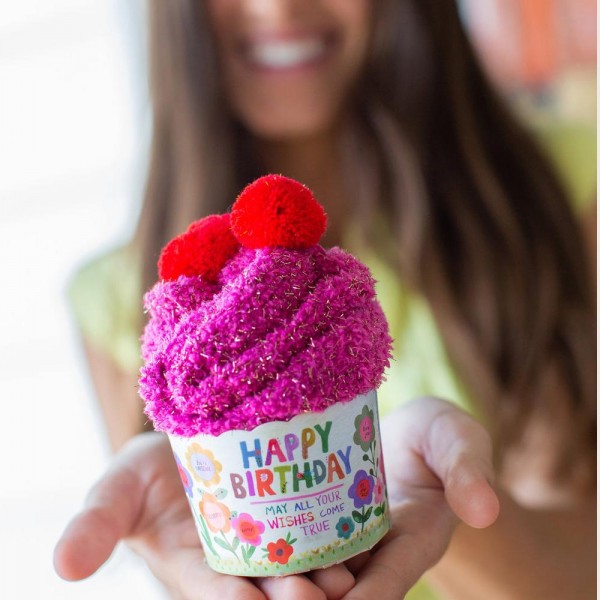Cupcake Sock Happy Birthday Flowers