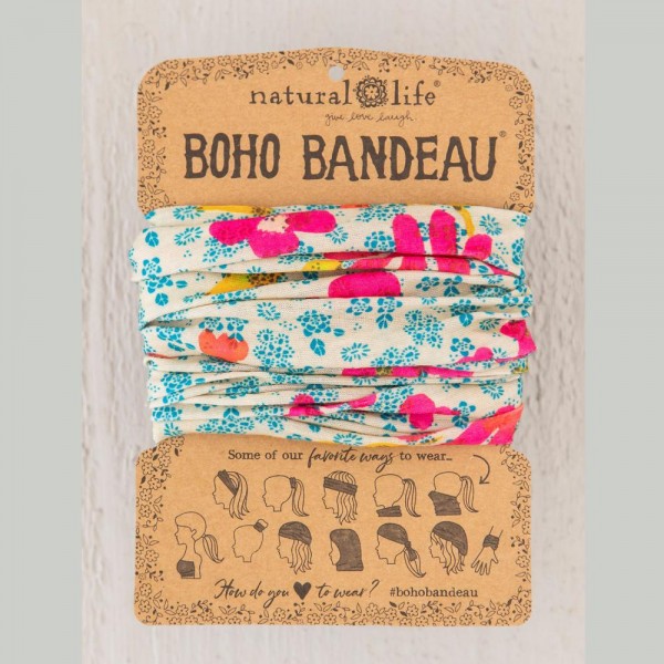 Stirn- und Haarband Boho Bandeau blue pink Daisies