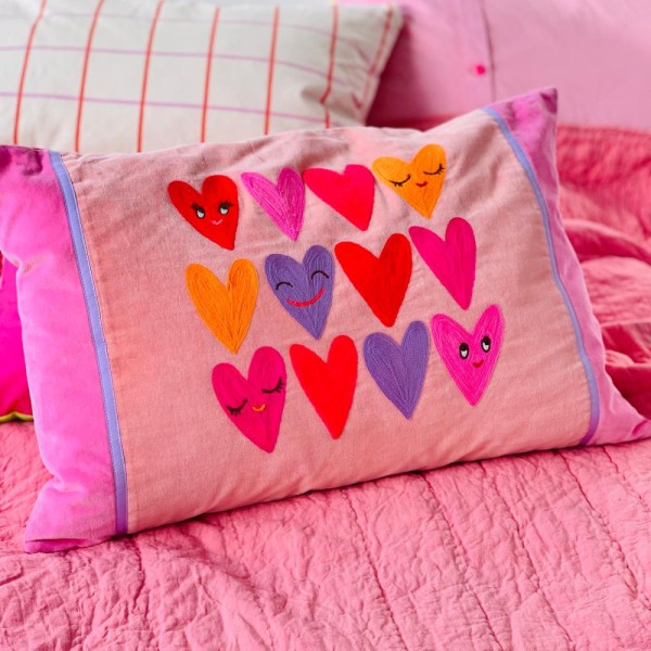 Kissenhülle Velvet pink hearts 4060
