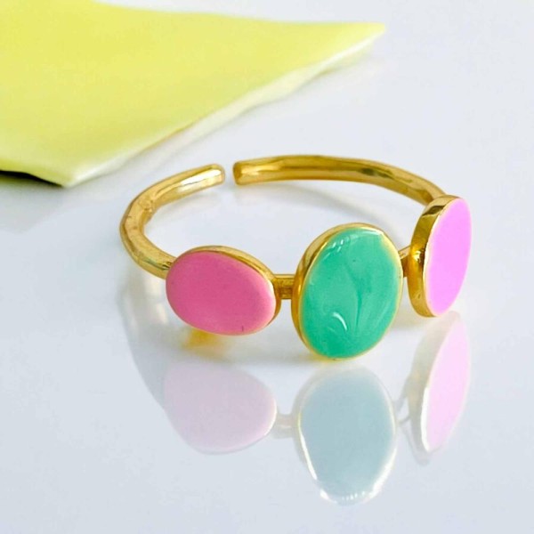 Ring ART N BEAD Ring 3 plates enamel pinksmaragd