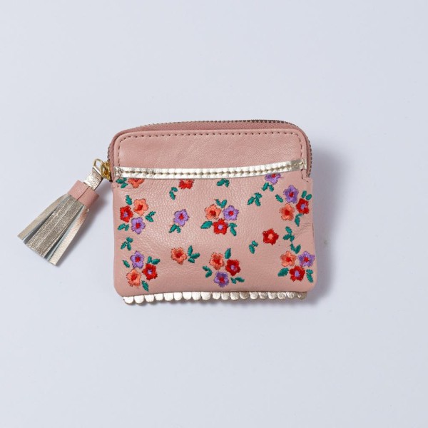 Portemonnaie mini zip Leder Millefleur apricot