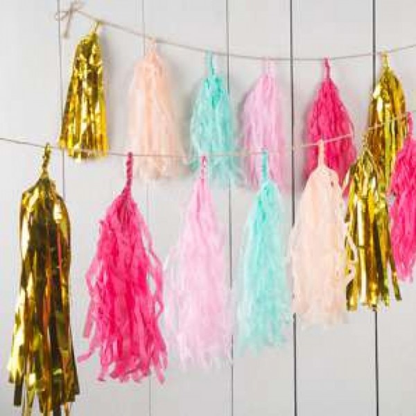 Girlande Quasten Pink Aqua Gold