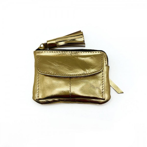 Portemonnaie Mini Zip Cardholder Metallic gold