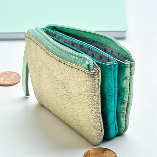 Portemonnaie Mini 3er Leder metallic mint